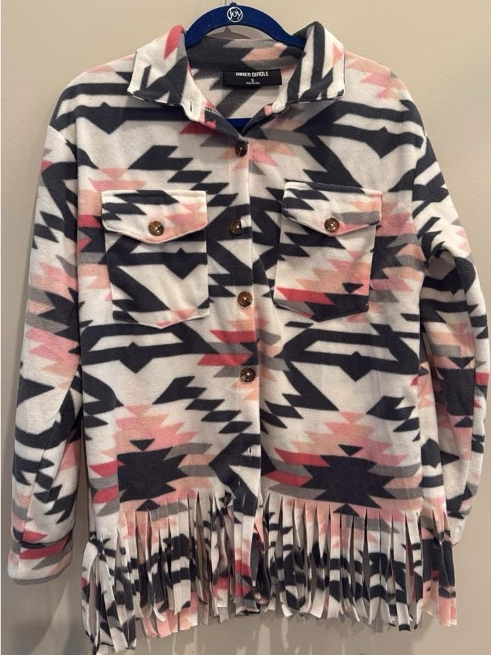 Women's Fringe Aztec Jacket - White & Pink